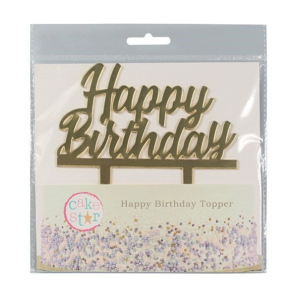 Mirror Gold Happy Birthday Cake Topper