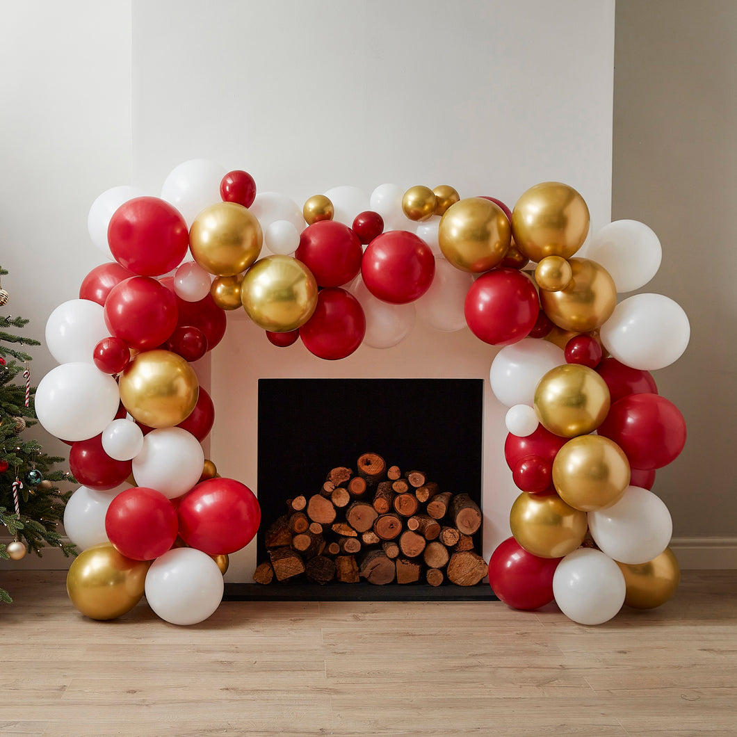 Gold, Red & White Christmas Balloon Arch Kit