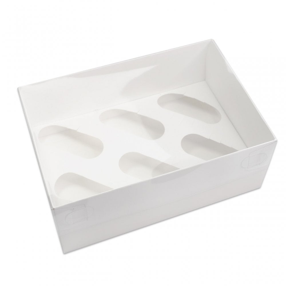 Holds 6 White Cupcake Box With Full Clear Lid - Pack of 2