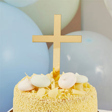 Load image into Gallery viewer, Gold Acrylic Cross Cake Topper
